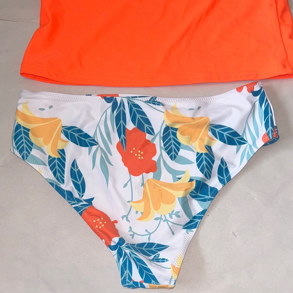 Orange Bikini Top and Floral Bottom Set New M - Picture 5 of 10
